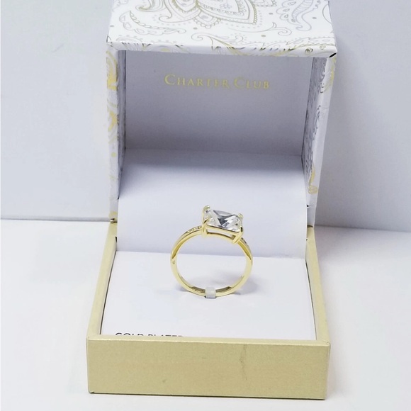 Charter Club Gold-Tone Pavé & Emerald-Cut Crystal Engagement Ring sz 11 1534 - Picture 8 of 10